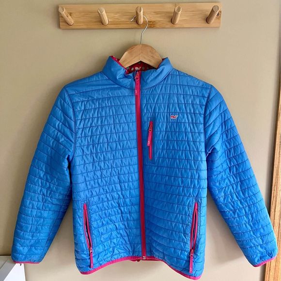Vineyard Vines Blue / Pink lightweight packable puffer jacket- girls size XL - Picture 1 of 8